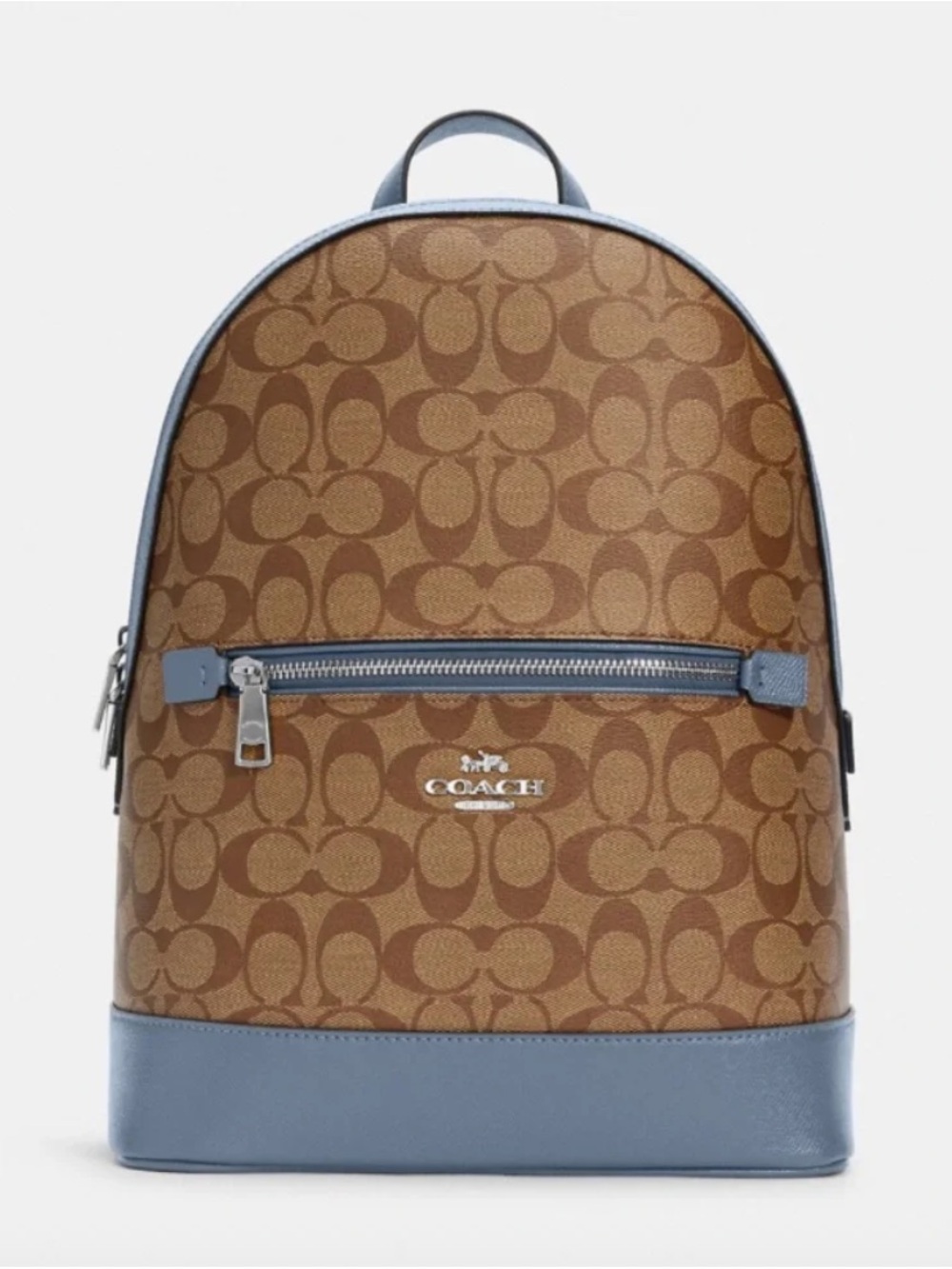 Coach Monogram Canvas Backpack in Brown with Blue Trim